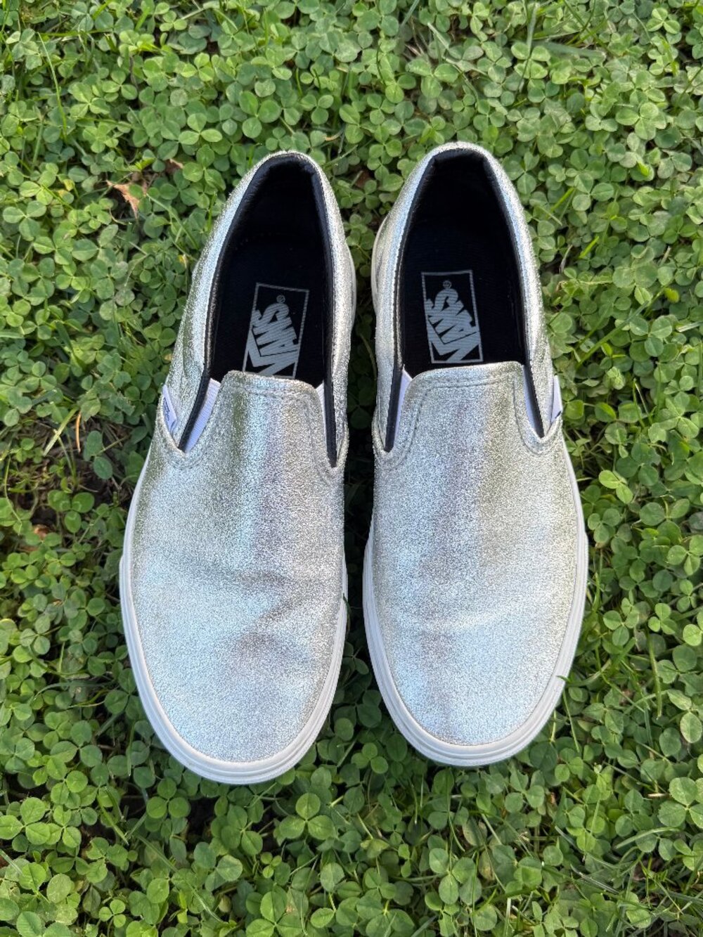 Vans Classic Slip-On Sneakers Metallic Silver Canvas – Women's Size 8